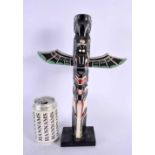 A VINTAGE NORTH AMERICAN CANADIAN PAINTED WOOD TOTEM POLE. 33 cm x 18 cm.