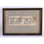 AN ANTIQUE STEVENGRAPH PENNY FARTHING PANEL. 21 cm x 15 cm.