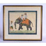 Indian School (19th Century) Watercolour, Figures upon an elephant. 48 cm x 42 cm.