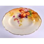 Royal Worcester dish painted with autumnal leaves and berries by K. Blake, signed, date mark for