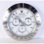 A Contemporary Rolex dealership style wall clock 34 cm.