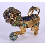 A LATE 19TH CENTURY CHINESE SILVER GILT AND ENAMEL DOG OF FOE Qing. 41 grams. 7 cm x 7 cm.