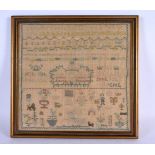 AN 18TH CENTURY FRAMED EMBROIDERED SAMPLER C1770. 32 cm square.