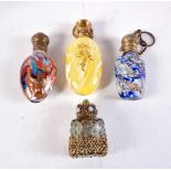 FOUR ANTIQUE SCENT BOTTLES. Largest 8.25 cm x 3.5 cm. (4)