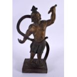 A 19TH CENTURY JAPANESE MEIJI PERIOD COLD PAINTED BRONZE FIGURE OF A WARRIOR modelled holding a