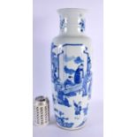 A LARGE 19TH CENTURY CHINESE BLUE AND WHITE PORCELAIN ROLWAGEN VASE Kangxi style. 48 cm x 14 cm.