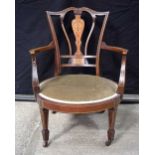 An Edwardian inlaid wooden armchair 80 x 61 x 55 cm.