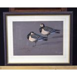 A framed watercolour of ducks signed Julian Novorol, 1998. 28 x 40cm.