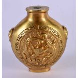 A RARE 19TH CENTURY CHINESE GILT BRONZE SNUFF BOTTLE Qing. 6 cm x 4.5 cm.