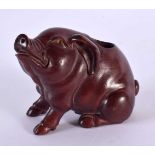 A JAPANESE CARVED BOXWOOD PIG OKIMONO. 7 cm x 5 cm.