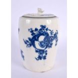 18th century Worcester tea canister and cover printed with the Fruit Sprig pattern. 11.5cm high