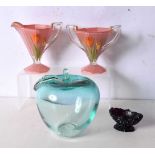 A collection of decorative glassware items, including a hand blown apple. Largest 15cm (4).