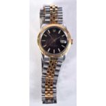 A GOOD ROLEX BLACK DIAL TWO TONE WRISTWATCH. 3.75 cm wide inc crown.