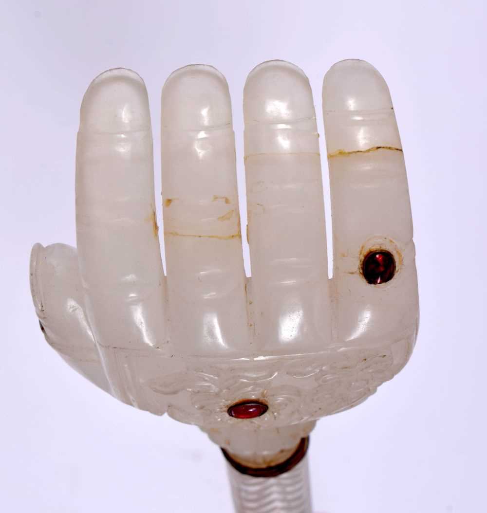 A LARGE RARE EARLY 20TH CENTURY MIDDLE EASTERN WHITE JADE ROCK CRYSTAL AND RUBY SCEPTRE possibly a - Image 11 of 11