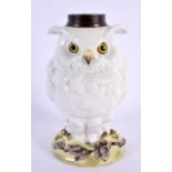 A SMALL 19TH CENTURY COUNTRY HOUSE OWL POTTERY OIL LAMP BASE. 16 cm high.