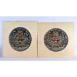 A FINE PAIR OF 18TH CENTURY CHINESE EMBROIDERED KESI SILK BADGES Qing, decorated with dragons. 45 cm