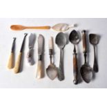 A miscellaneous collection of antler and mother of pearl handled plated cutlery and bone handled