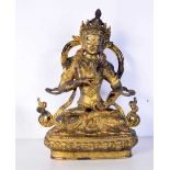 A Chinese Sino Tibetan gilt bronze buddha, formed seated upon a lotus plinth. 32 cm high.