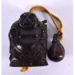 A JAPANESE CARVED WOOD BUDDHA INRO. Inro 9 cm x 5 cm.