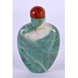 A 19TH CENTURY CHINESE TURQUOISE JADE SNUFF BOTTLE Qing. 8 cm x 5.5 cm.