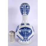 A LARGE 19TH CENTURY CHINESE BLUE AND WHITE GARLIC NECK VASE bearing Kangxi marks to base, painted