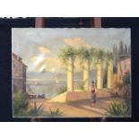 A 19th Century oil on canvas of a Mediterranean scene signed 'F. Lund'. 60 x 80cm.