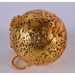 A CHINESE YELLOW METAL SPHERICAL CENSER 20th Century. 5.5 cm wide.