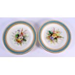 Royal Worcester fine pair of jewelled plates with blue leaf border painted with heathers and wild