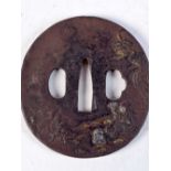 AN ANTIQUE JAPANESE BRONZE TSUBA. 7.75 cm wide.