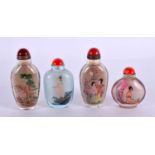 FOUR CHINESE REVERSE PAINTED SNUFF BOTTLES 20th Century. 6.5 cm high. (4)
