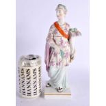 A LARGE 18TH CENTURY ENGLISH PORCELAIN FIGURE OF A FEMALE modelled holding flowers. 26 cm high.