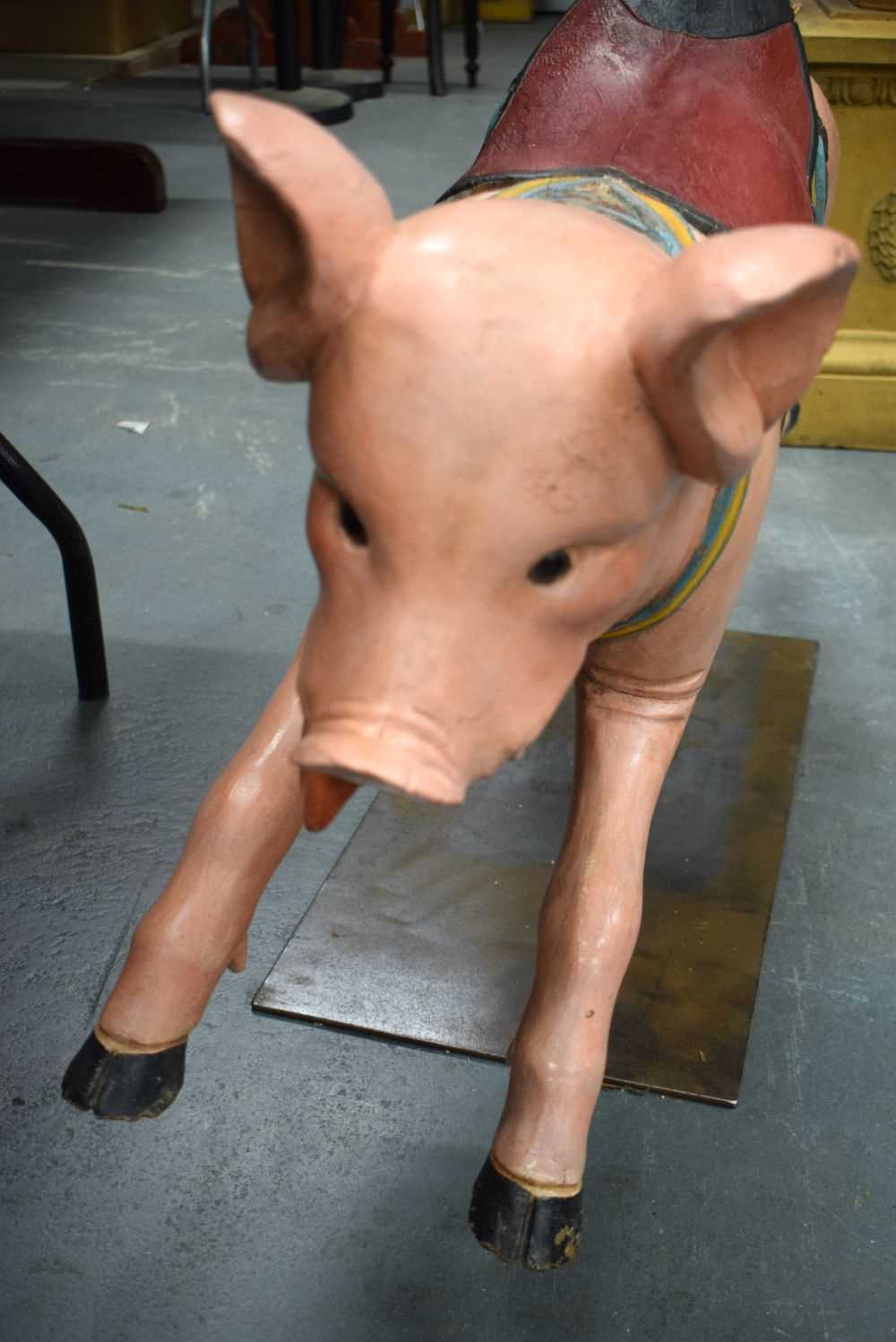 A CHARMING EARLY 20TH CENTURY CARVED AND PAINTED CAROUSEL PIG Attributed to Gustave Bayol. 85 cm x - Image 2 of 9