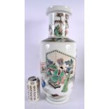 A LARGE CHINESE FAMILLE VERTE PORCELAIN ROULEAU VASE probably 19th century, painted with figures