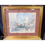 A framed watercolour on paper by 'Spencer W. Tart' of a street scene in Jeddah, Saudi Arabia. 37 x