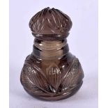 A 19TH CENTURY CHINESE SMOKEY QUARTZ MINIATURE VASE AND COVER Qing. 3 cm x 2 cm.