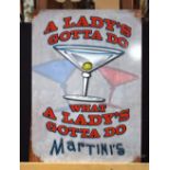 A contemporary metal advertising sign for 'Martini's'. 70 x 50cm.