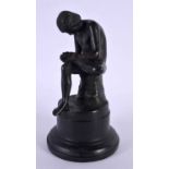 A 19TH CENTURY EUROPEAN GRAND TOUR BRONZE FIGURE OF THE THORN PICKER modelled upon an ebonised base.