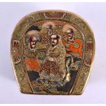 A LATE 19TH CENTURY JAPANESE MEIJI PERIOD SATSUMA BOX AND COVER painted with buddhas. 15 cm x 15