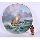 A LARGE 19TH CENTURY ENGLISH PORCELAIN PAINTED PLATE After J M W Turner, together with a small