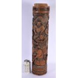 A LARGE 19TH CENTURY JAPANESE MEIJI PERIOD BAMBOO VASE unusually well carved with samurai within