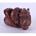 A JAPANESE CARVED BOXWOOD DRAGON NETSUKE. 5 cm x 3 cm.