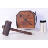 An early Japanese tape measure together with a wooden mallet 17 x 18 cm