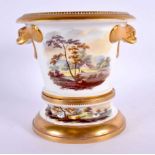 19th century Spode cache pot and stand painted with landscapes pattern. 11.5cm high