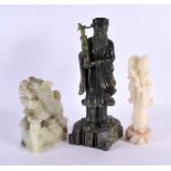 THREE CHINESE SOAPSTONE FIGURES. Largest 24 cm high. (3)