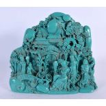 A CHINESE CARVED TURQUOISE TYPE MOUNTAIN BOULDER 20th Century. 17 cm x 17 cm.