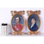 A pair of Wooden gilt framed miniatures portraits 25 x 14 cm (2).