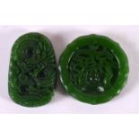 TWO CHINESE CARVED JADE PENDANTS 20th Century. Largest 5.5 cm x 3.5 cm. (2)