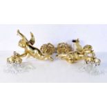 A pair of heavy gilt metal ceiling lights/chandeliers in the form of Cherubs 56 cm (2).