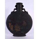 A LARGE CHINESE QING DYNASTY BLACK INK PILGRIM FLASK bearing Qianlong marks to base. 25 cm x 12 cm.