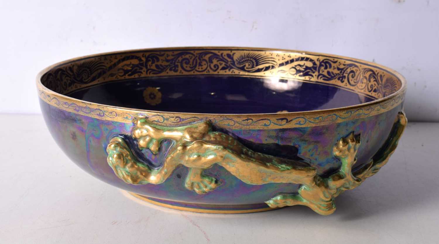 A large Cetem ware bowl with gilt decoration to the interior to the rim 10x36cm. - Image 2 of 4